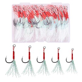 EWEIS 50 Pcs Alloy Reinforced Fishing Hooks Kit for Slow Fast Jigs Jigging Lure Hooks,Strong Butterfly Fishing Jigs Hooks for Fishing Lures and Bait with Carbon Steel Barb Hook(5 Size,#20/18/17/15/14)