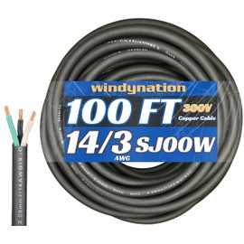 100 Feet 14/3 SJOOW Cable Cord 14 AWG 3 Conductor SO Wire - 14 Gauge 3 Conductor (14/3 Wire) 300V Portable Power Extension Cable for Motor Leads, Portable Lights, Battery Chargers