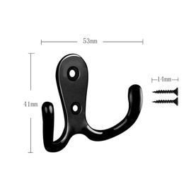 Yesmin 2 Pcs Double Prong Robe Hooks, Dual Coat Hooks Wall Mounted Hanging Clothes for Bathroom Bedroom Door Wall Retro Metal Cloth Hanger Double Coat Hooks with 4 Screws (Black)