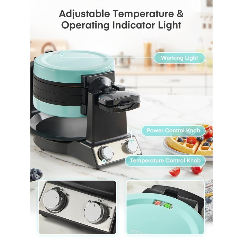 FOHERE 2-in-1 Omelette Maker&Waffle Maker, 1400W Omelet Waffle Maker 180°