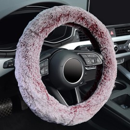 KAFEEK Frost Fluffy Microfiber Plush Steering Wheel Cover for Winter Warm, Universal 15 inch Soft Fuzzy Steering Wheel Cover,Charm Pink