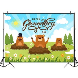 Mocsicka Happy Groundhog Day Backdrop Spring February 2nd Holidays Festival Groundhog Day Background Spring is Coming Party Decor Photo Booth Props (10x7ft)