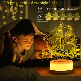 Childrenlive Pirate Toys for Kids, Pirate Ship Night Light Pirate Model 14 Colors LED Decoration Lamp with Remote Control & Entity Key & Timer, Birthday Gifts for Boys/Girls Bedside Décor