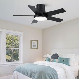 Realmate 42 Inch Ceiling Fans with Lights and Remote,Black Flush Mount Ceiling Fan,Quiet 6 Speed Reversible DC Motor,3CCT Dimmable LED,3 Timers-Low Profile Design for Bedroom Kids Room Living Room