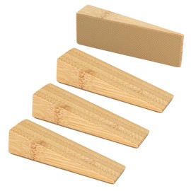LLMtn Pack of 4 Bamboo Fixed Door Stoppers Floor with Rubber, Wooden Wedges for All Types of Doors, Non-Slip Door Stopper for All Floors, Non-Slip Bamboo Door Stopper
