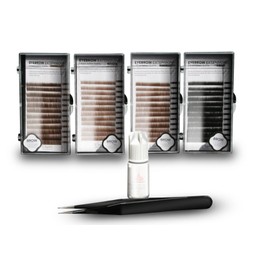 KC Republic Eyebrow Extensions Kit with 4 Trays of Mink Eyebrows in Blonde/Light Brown, Brown, Dark Brown, Black, Comes on Mixed Length Trays 5-8 Mm Mix, Eyebrow Extension Glue & Extension Tweezers