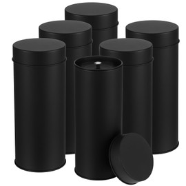 zisiueel 6 Pack Tea Tin Canister with Airtight Double Lids, 32 Fl Oz Tin Can Box and Large Round Kitchen Canisters for Loose Tea, Coffee, Candy and Spices(Black)