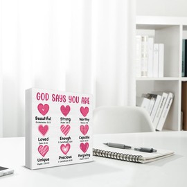 Valentines Day Decor, Christian Desk Decor Romantic God Says You Are Beautiful Bible Verse Wood Sign Valentines Day Decorations for Home Table Desk Shelf 5 X 5 Inch