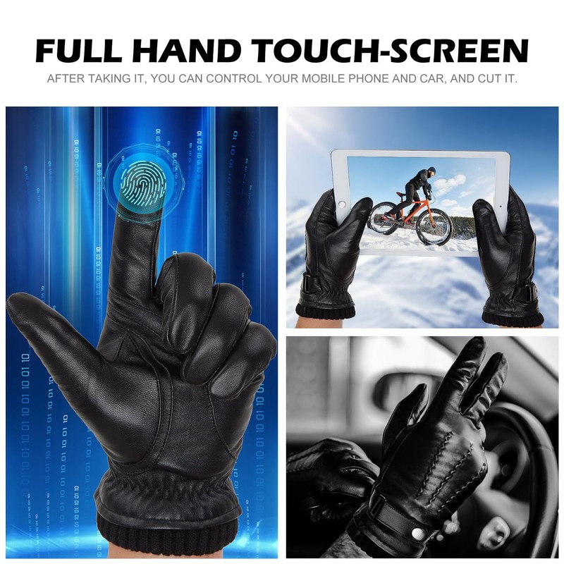 BISON DENIM Men's Leather Gloves Warm Cashmere Lining Windproof Gloves