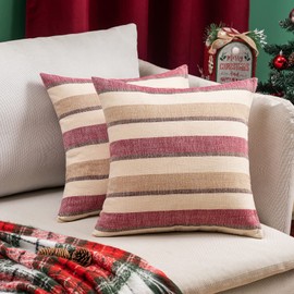 MIULEE Home Decorative Striped Cushion Covers in Linen Look, for Sofa, Bedroom, Car, with Zip, Pack of 2