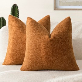 Foindtower Pack of 2, Curly Faux Fur Decorative Throw Pillow Covers Soft Fuzzy Plush Cushion Case with Zipper Cozy Pillowcase for Home Living Room Couch Bed Sofa 18 x 18 Inch, Bronze
