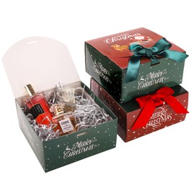 Christmas Gift Box with Ribbon,12 Pack 6.7x6.7x3.5 Inches Santa Elf Snowman Elk Xmas Cardboard Present Candy Cookie Boxes contains 2 styles,Christmas Gift Boxes with Lids,Holiday Party Favor Supplies