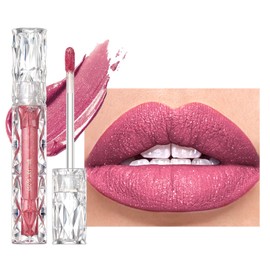 Glitter Lip Gloss Matt, Liquid Lipstick with Diamond Sparkles, 3D Pearlescent Lip Gloss, Waterproof & Durable, Highly Pigmented Metallic Shimmer Lips, Silky Texture, Moisturising Formula