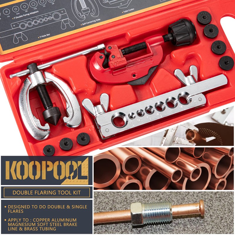 KOOPOOL Double & Single Flaring Tool Kit for Brake Line