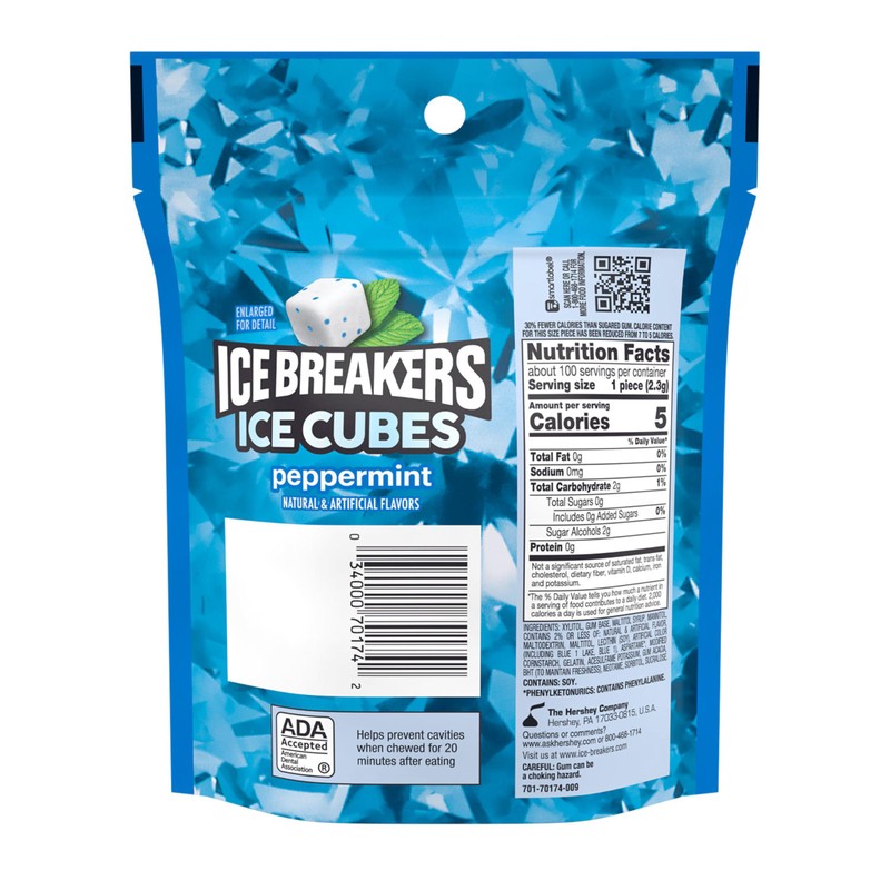 ICE BREAKERS Ice Cubes Peppermint Sugar Free Chewing Gum Pouch,