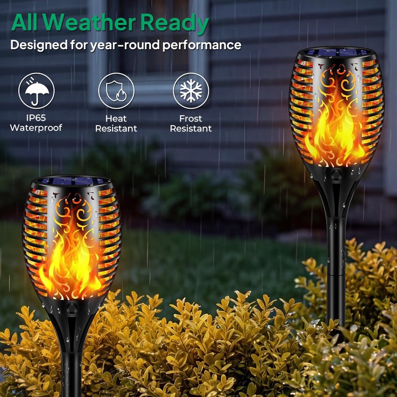 TomCare Solar Lights Outdoor Flickering Flame Solar Torch Lights Waterproof