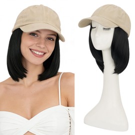 Beige Hat Wig for Women,6 Inch Synthetic Short Straight Hat Wig, Adjustable Baseball Cap with Hair Extensions Hat with Hair Attached for Daily Use #01