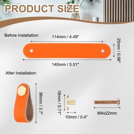 PATIKIL Leather Drawer Pulls, 4 Pack Leather Handle Center Cabinet Dresser Knobs with Screws for Dresser Cupboard Closet Doors, Orange