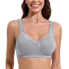 HACI Women's Plus Size Bra Everyday Non Padded Comfort Wirefree Embroidered Lace Floral Lift Bras(Gray,46DD)