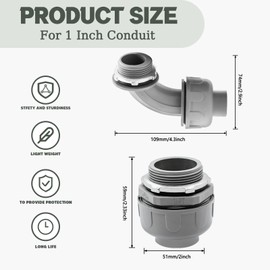 Feotech 4 Pack 1-1/4 Inch Liquid Tight Connectors - PVC Electrical Conduit Fittings, Straight, 90 and 180 Degree Non-Metallic Flexible Connectors for Home, Bathroom, and Kitchen, Gray