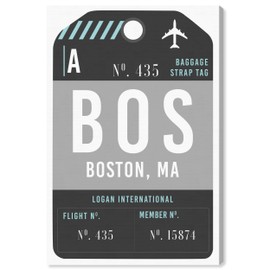 The Oliver Gal Artist Co. Cities and Skylines Wall Art Canvas Prints 'Boston Luggage Tag' Home Décor, 10" x 15", Gray, Blue