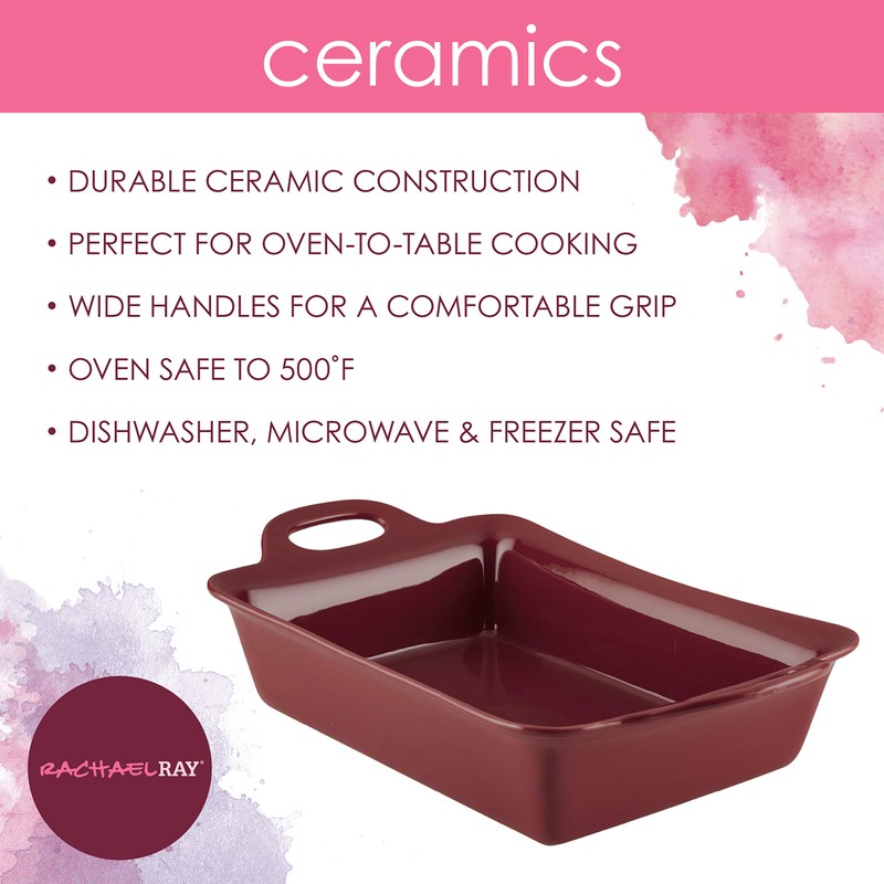 Rachael Ray 47860 9" x 13" Rectangular Stoneware Baker, 9