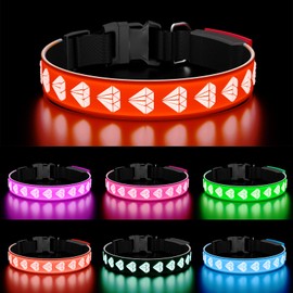 TOPOTO LED Dog Collar, 3D Design Dog Collars, Adjustable 15 Multi-Colors Light Up Dog Collar Rechargeable Waterproof Bright Light Dog Collar for Large Dogs, Red