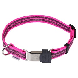 Herm Sprenger – Adjustable Rubberized Reflective Dog Collar for Small Medium Dogs with ClickLock Buckle – Overall Length 12-18 inches (Pink)