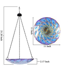 VCUTEKA Hanging Bird Baths Outdoor Glass Peacock Birdbath Birdfeeder for Garden Yard Decoration
