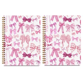HZMLYDJ 2Pcs Spiral Notebook, Pink Bow College Ruled Spiral Notebook, 160 Pages Hardcover Notebooks Journals for Writing Travel Business Office, Cute Pink Aesthetic Notebooks for Women