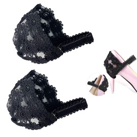 CAREOR 2 Pieces Women Lace Sunflower High Heeled Shoelaces with Straps Circles Anti-loose Cross Fixed Shoe Belt for Wedding Party Family Party Elegant Occasion, black