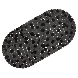 WELTRXE Pebbles Bath Mat for Tub Black Non-Slip Bathtub Mat with Suction Cups, Drain Holes for Bathroom Showers, Tub, Machine Washable, BPA, Latex Free Oval Shower Mats Bath Tub mat, 27 x 14 Inch