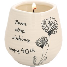 Pavilion Gift Company Never Stop Wishing Happy 40th Birthday - 8 oz Soy Wax Candle with Wick in A Yellow Ceramic Vessel 8 oz-100 Scent: Serenity, 3.5 Inch Tall