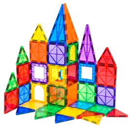 FNJO Magnetic Tiles, 64 PCS Magnetic Building Blocks, Magnets Building Set, STEM Toys for Kids Boys and Girls Creative and Inspirational