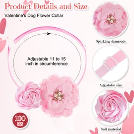 Abbylike 100 Pcs Valentine's Dog Collar Flowers Bows Dog Grooming Collar Bulk Adjustable Pet Bow Tie Cat Dog Collar Charms Flower for Valentine's Wedding Birthday Party Puppy Embellishments
