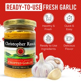 Christopher Ranch Chopped Garlic in Olive Oil | California-Grown Fresh Garlic | Ready-to-Use, Premium Quality, Gluten-Free | Vegan-Friendly | Pantry Essential | 9 Oz / 255g Jar (Pack of 2)