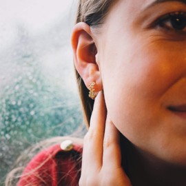 Philip Jones Gold Plated Leaf Hoop Earrings Created with Zircondia® Crystals