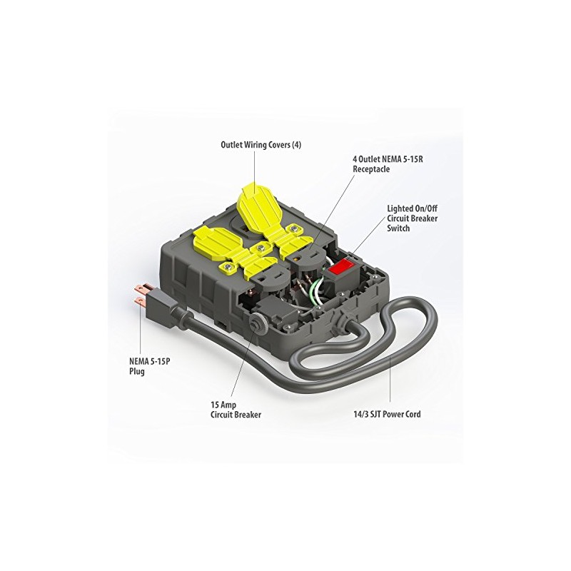 Tower Manufacturing C664502001-13 15 AMP 4-Outlet Circuit Breaker Power Box,