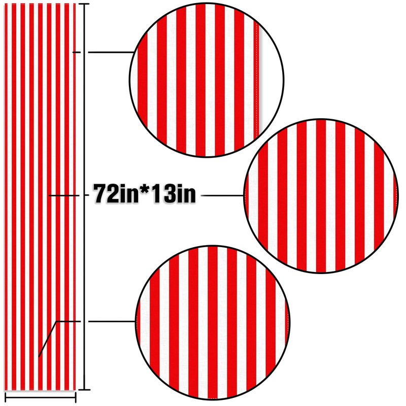 Buxiuer Red and White Striped Table Runner Circus Carnival Theme