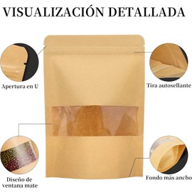 RUISTLI 120 Piezas Bolsas de Papel Kraft-9x14cm,Bolsitas para Dulces,Bolsas Hermeticas Alimentos con Ventana y Cremallera-Bolsas Herméticas para Dulces,Bolsas Reutilizables para Alimentos (Amarillo)