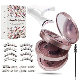 XFSRG Magnetische Wimpern Künstliche Wimpern Magnetisch Natürlicher Look Magnetwimpern Magnetische Wimpern mit Zange Bürste Wiederverwendbar Kein Kleber für Make up(Rosa)
