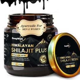 Pure Himalayan Organic Shilajit Resin Extract for Men & Women- 100% Natural Ashwagandha Black Pepper Shilajit Resin for Men Women Gold Ayurvedic,Fulvic Acid 85 + Trace Minerals, 50 Servings, 40 Grams