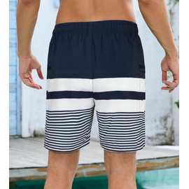 SHEKINI Mens Quick Dry Swimming Trunks with Compression Liner 2 in 1 Beach Shorts with Zip Pockets, Blue White, XX-Large