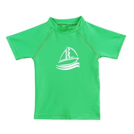 LACOFIA Boys' Short-Sleeved Swimming Shirt Children's Sun Protection Swimming Shirt Kids Rash Guard Quick-Drying, Green print., 122 - 128