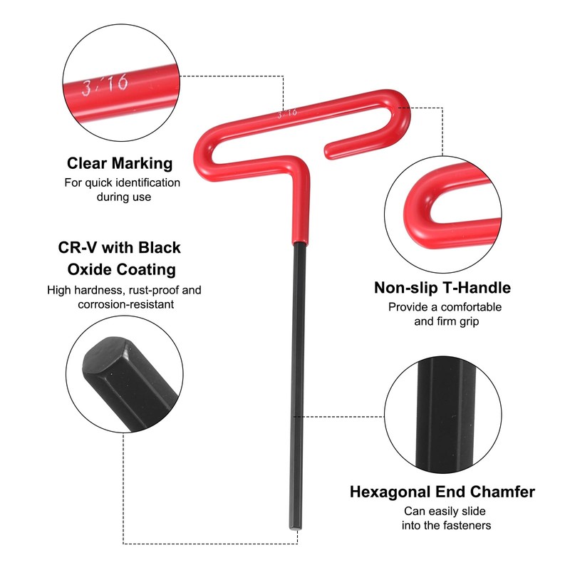 sourcing map T Handle Hex Key Wrench 3/16" SAE Long