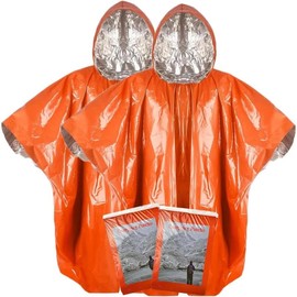 2025 Thickened Emergency Rain Poncho with Mylar Blanket Liner, Heavy Duty Thermal Poncho Survival Blankets for Adult, Reusable Survival Ponchos Survival Gear, Camping, Hiking, Outdoor - Color: 2 Pack