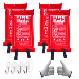 BW Wealthy Emergency Fire Blanket for Home and Kitchen - 40"x40" Fire Retardant Blankets for Emergencies, Fireproof Survival Blanket for Kitchen, Fireplace, Grill, BBQ, Camping, Car, Office - 4 Pack