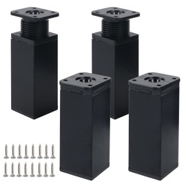Luabue Pack of 4 Furniture Feet, Adjustable, 10 cm, Metal Furniture Legs, Replacement Furniture Feet, Black Square Profile Feet for Furniture with Screws for Sofa, Cabinet, Bed, Table, Chair (Black,