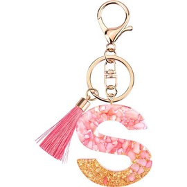 Rohans Pink and Gold Resin Alphabet Initial Letter Keychain, Bag Charm, Key Ring with Lobster Clasp (S)
