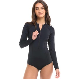 PHANTOM AQUATICS CLOTHING Women's Standard Myrtos Fashionable Front Zip One Piece Surf Suit, Black